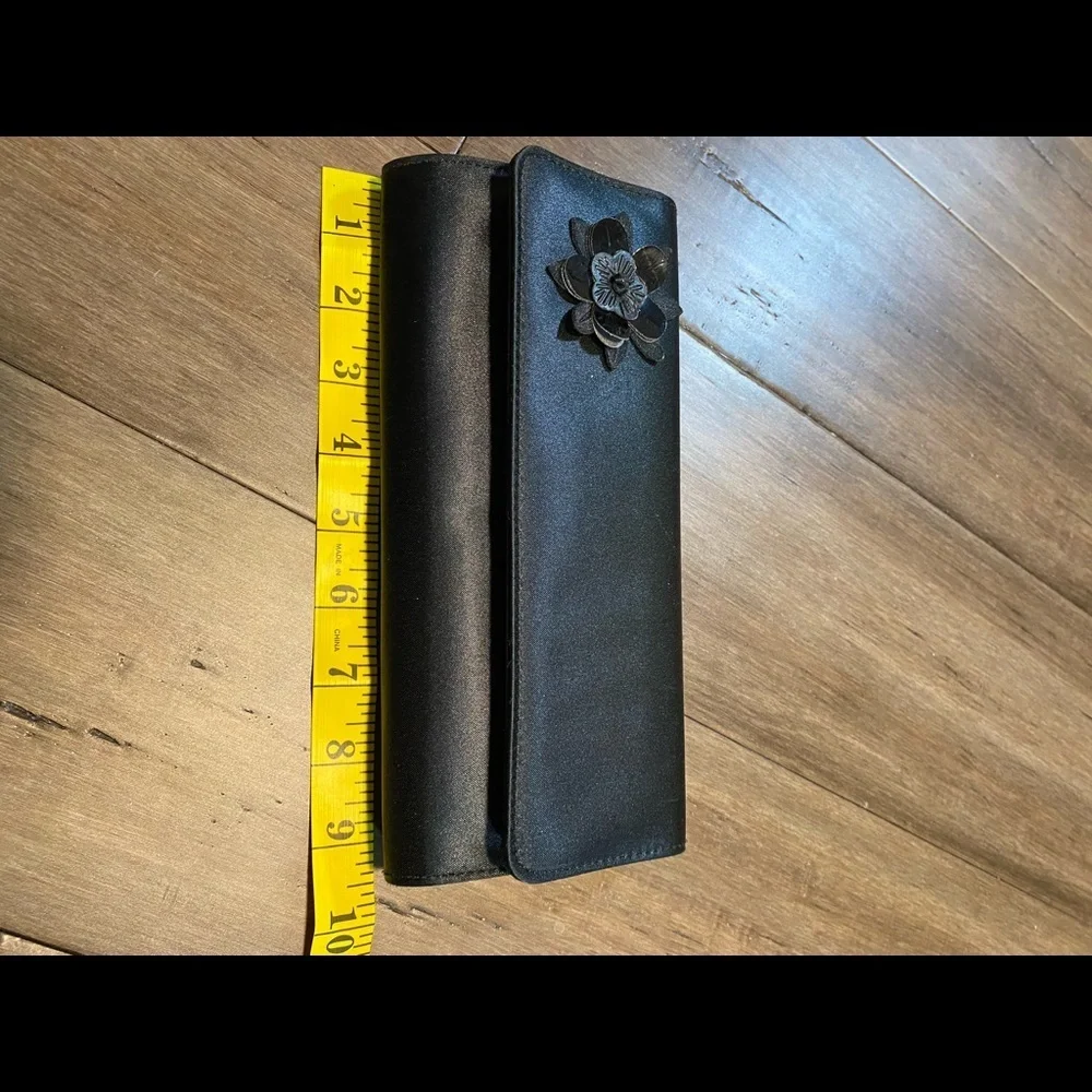 Vintage hand bag clutch and wallet‎ set black with flower